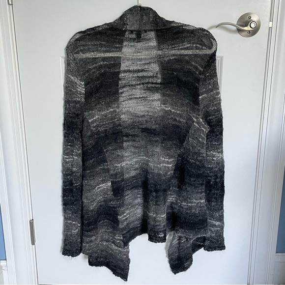 Eileen Fisher Black Open Front Long Boucle Ombre Cardigan Sweater 35917 - Picture 6 of 13